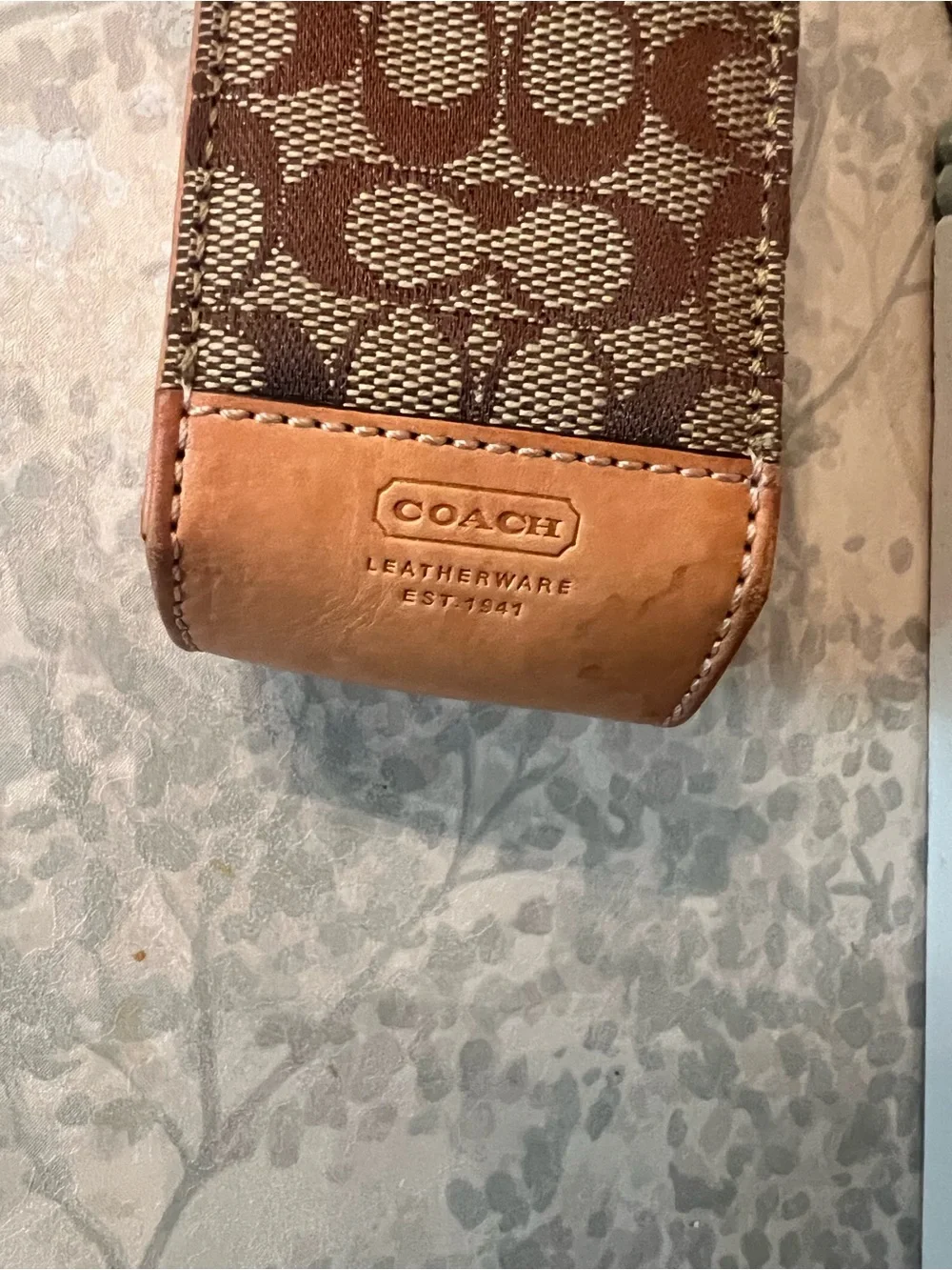 Vintage Coach Brown Signature Mini Crossbody Phone Pouch with Tan Trim